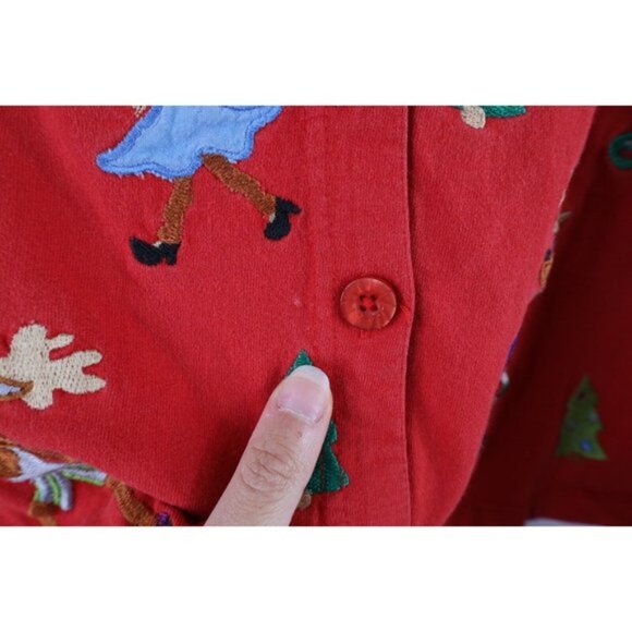 Vintage 90s Michael Simon Lite M Petite Christmas Reindeer Cardigan Sweater - Picture 5 of 9